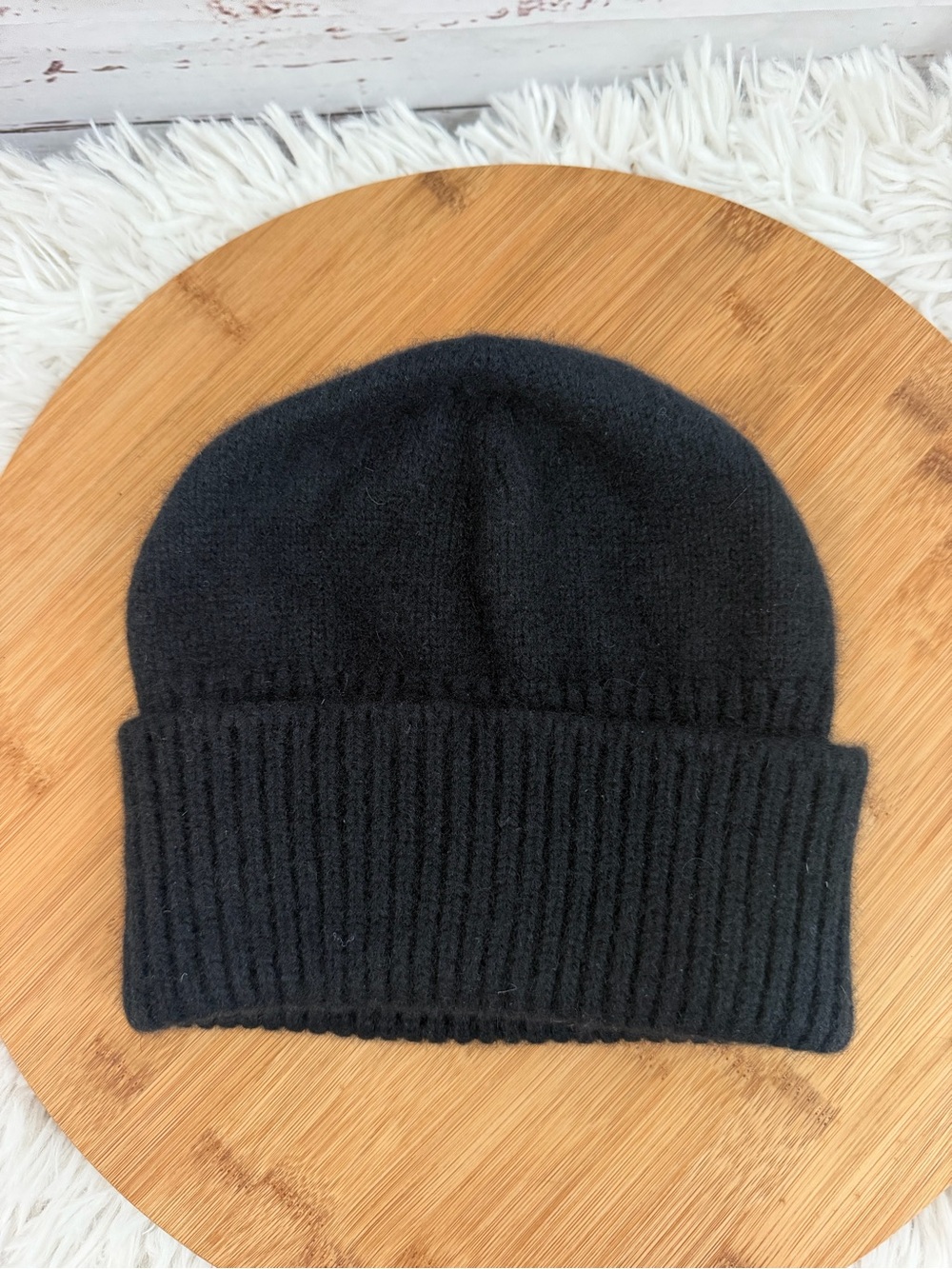 Babaton Aritzia Black 100% Cashmere Ribbed Knit Cuffed Beanie Hat